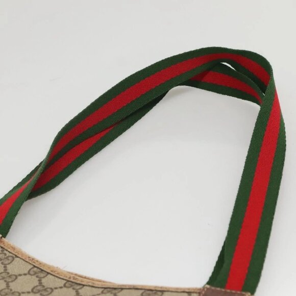 GUCCI GG Supreme Web Sherry Line Tote Bag PVC Beige Green Red Auth 117760 - Picture 9 of 16